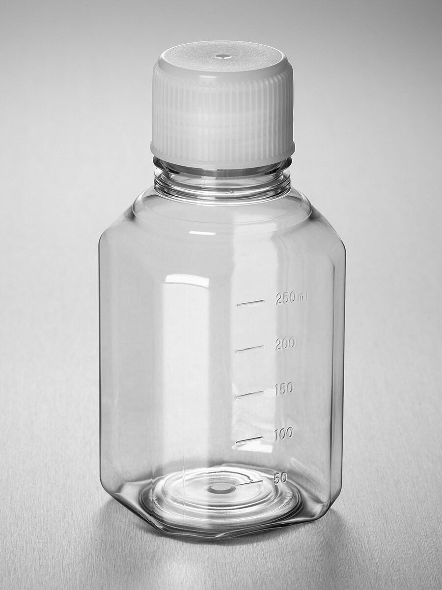 储液瓶（250ml、八角形、PET材质、经IATA认证31mm螺旋盖、无菌） - Corning